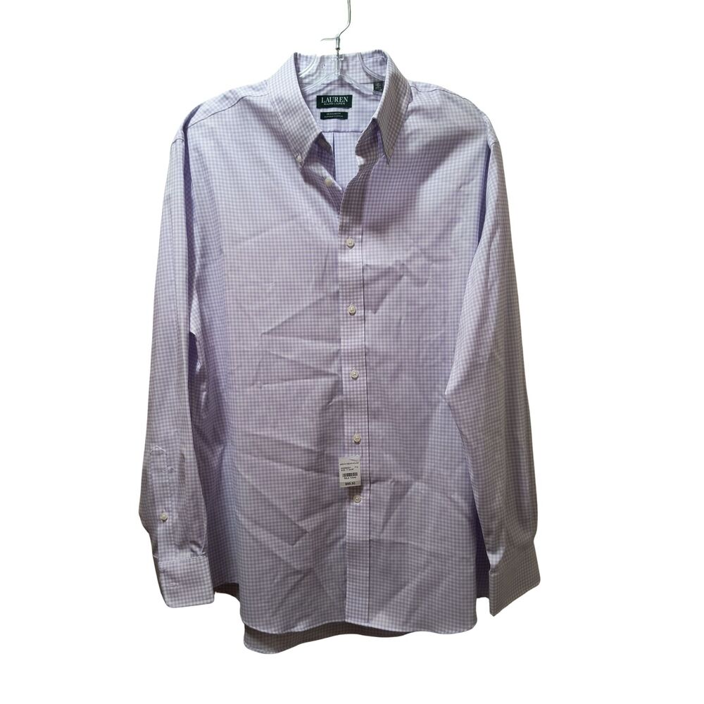 Lauren Ralph Lauren Dress Shirt Men 17 (34/35) Purple Gingham Check Regular Fit